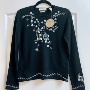 NWT Vintage Velarie Steven's 100 Cashmere Floral Sweater Size M Black